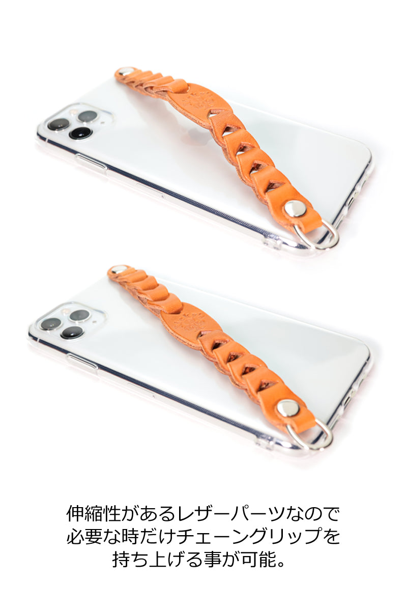 チェーングリップケース　14色 iPhone17 iPhoneAir 17Pro 17ProMax 17e iPhone16 16e iPhone15 iPhone14 13ProMax iPhone12 SE3 SE2 Google Pixel10 10ProXL Xperia 1VIII Galaxy S26Ultra S26 S25Ultra S25 ベルト TPU クリアケース 栃木レザー 革 本革 リッキーズ r183